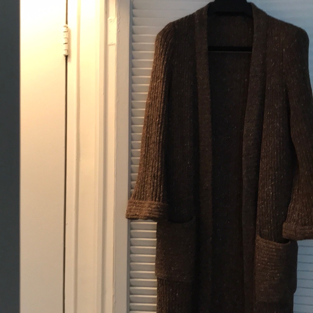 Long wool tweed sweater coat